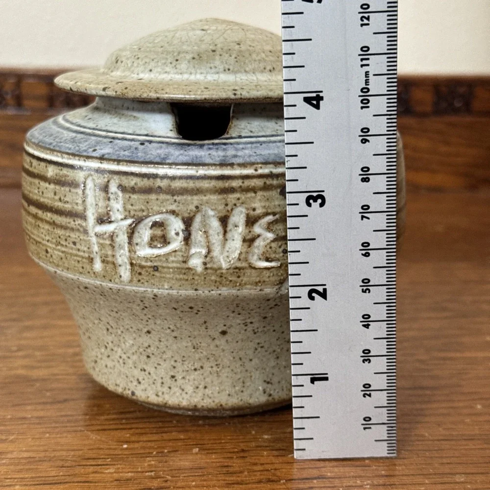 Handmade Pottery Honey Pot Jar with Lid Stoneware Rustic Speckled Glaze 5